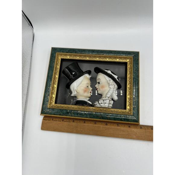 VTG Ceramic Man and Woman Framed Head Vase Planters Wall Hanging Japan See Desc - Picture 2 of 5